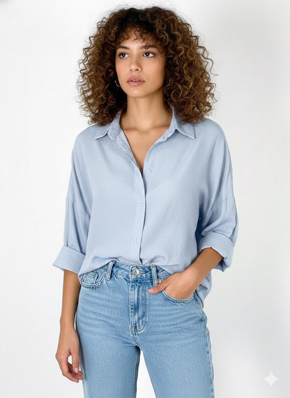 قميص نسائي كتابة من الخلف سمائي ,قالب كبير✅