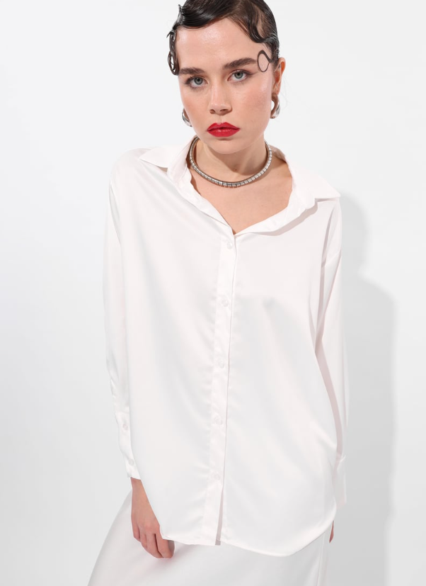 قميص نسائي سادة بوليستر ابيض ,قالب طبيعي