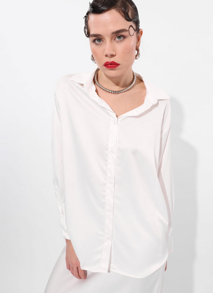 قميص نسائي سادة بوليستر ابيض ,قالب طبيعي