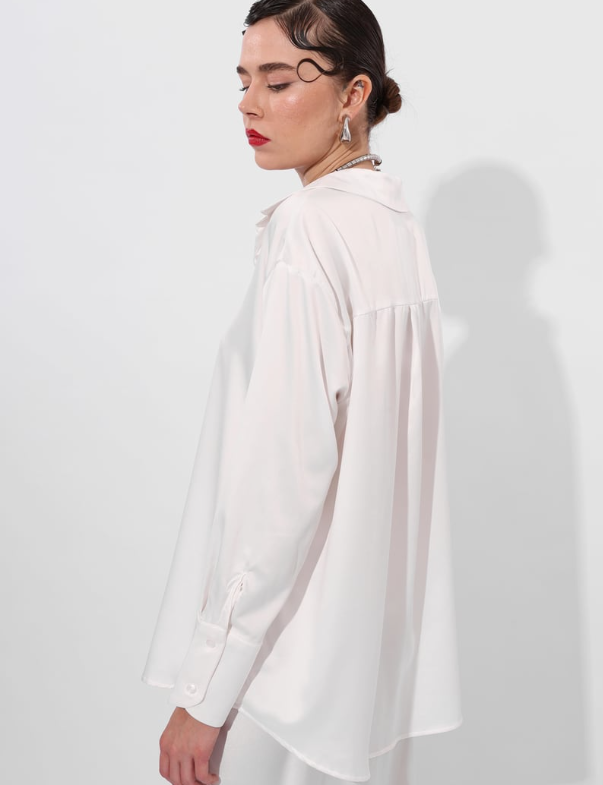 قميص نسائي سادة بوليستر ابيض ,قالب طبيعي