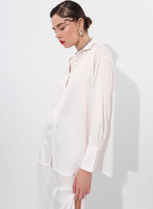 قميص نسائي سادة بوليستر ابيض ,قالب طبيعي