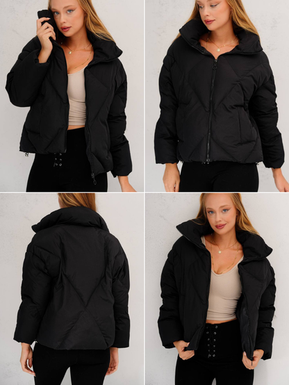 جاكيت نسائي بفر ألماس نفخ اسود