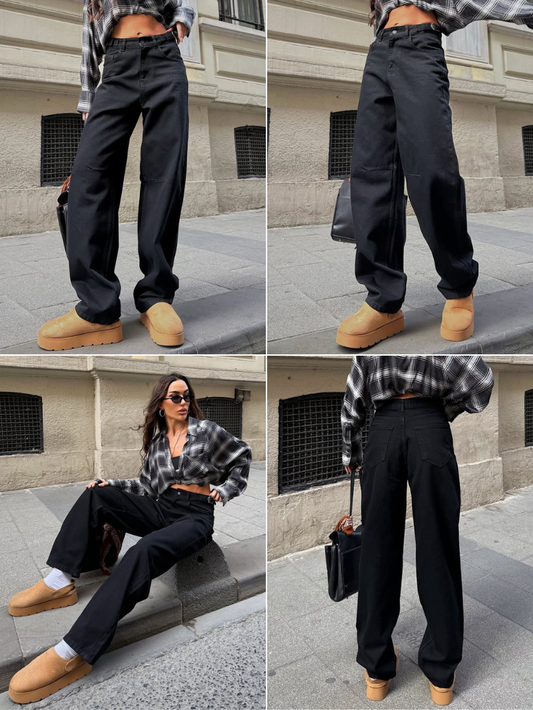 بنطرون جينز اسود فحمي احزمة من الخصر نسائي , قالب طبيعي