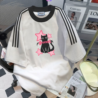 تيشيرت قط ونجوم بناتي , مخطط قالب كبير