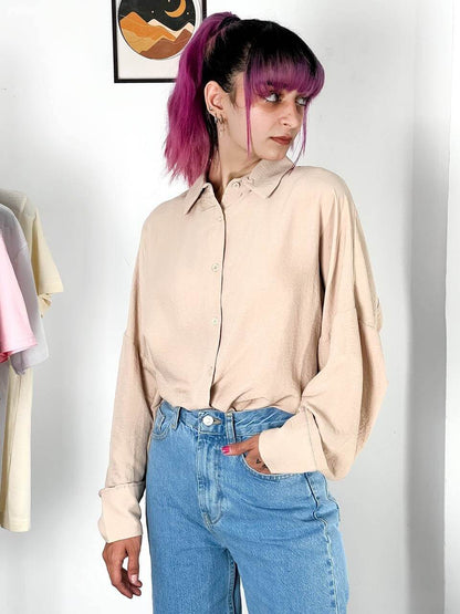 قميص نسائي سادة طويل بيجي ,قالب كبير