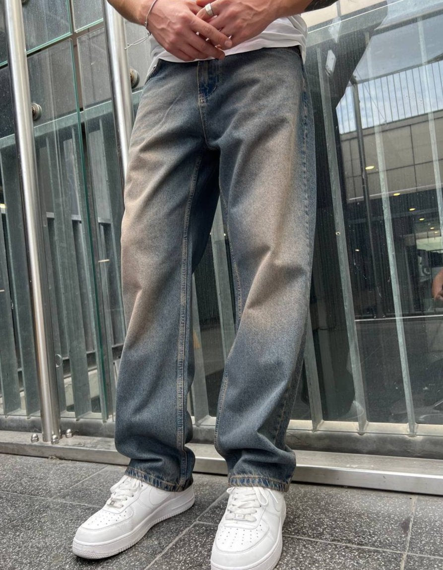 بنطرون جينز رجالي رمادي وبيج , قالب كبير