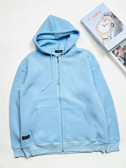 جاكيت سمائي سادة نسائي رجالي ,قطني ,قالب كبير