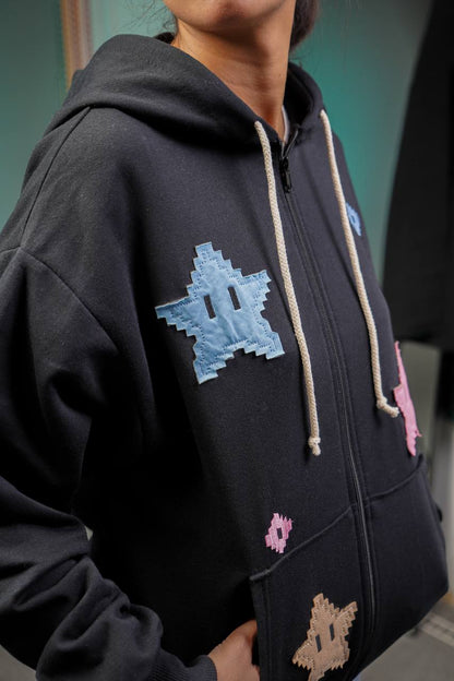 جاكيت بيكسل ستارز اسود بسحاب