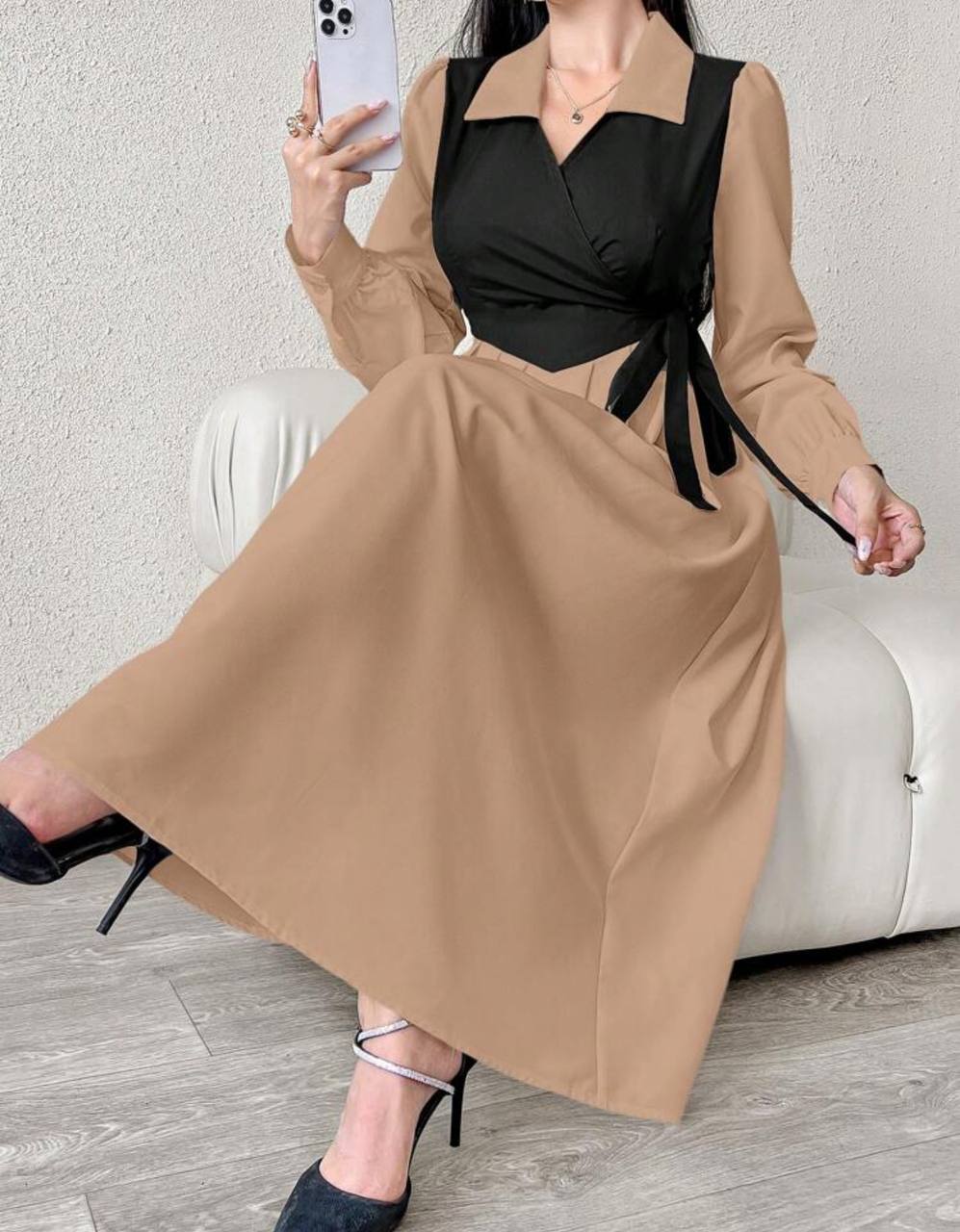 فستان اسود وبيجي - شي ان