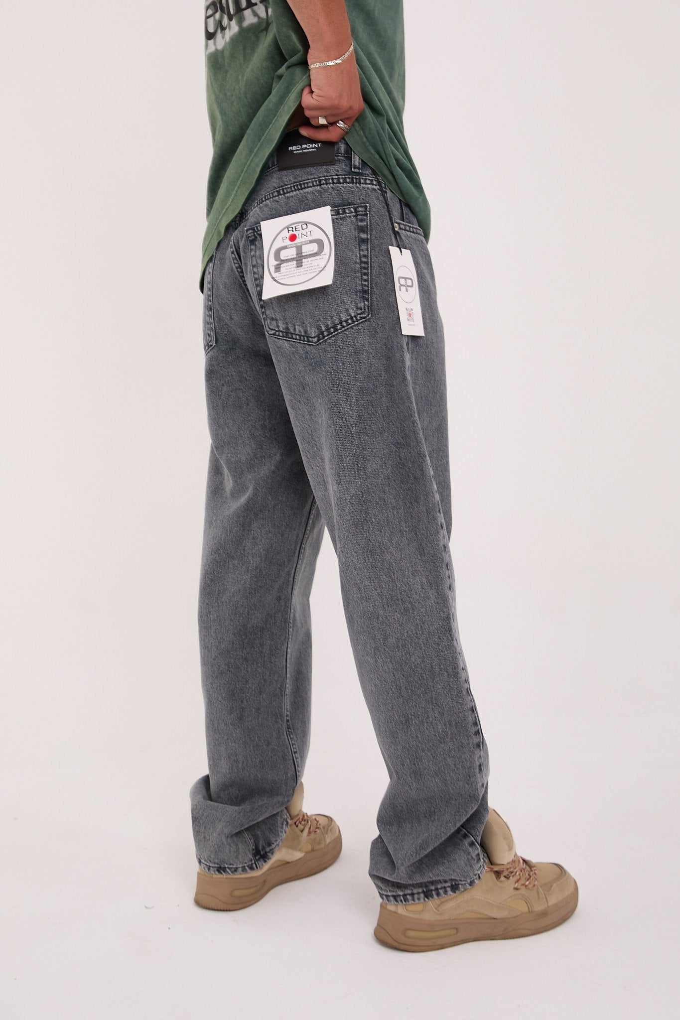 بنطرون جينز رجالي رصاصي وبيجي , قالب طبيعي