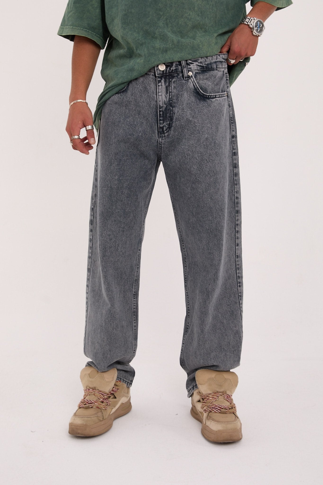 بنطرون جينز رجالي رصاصي وبيجي , قالب طبيعي