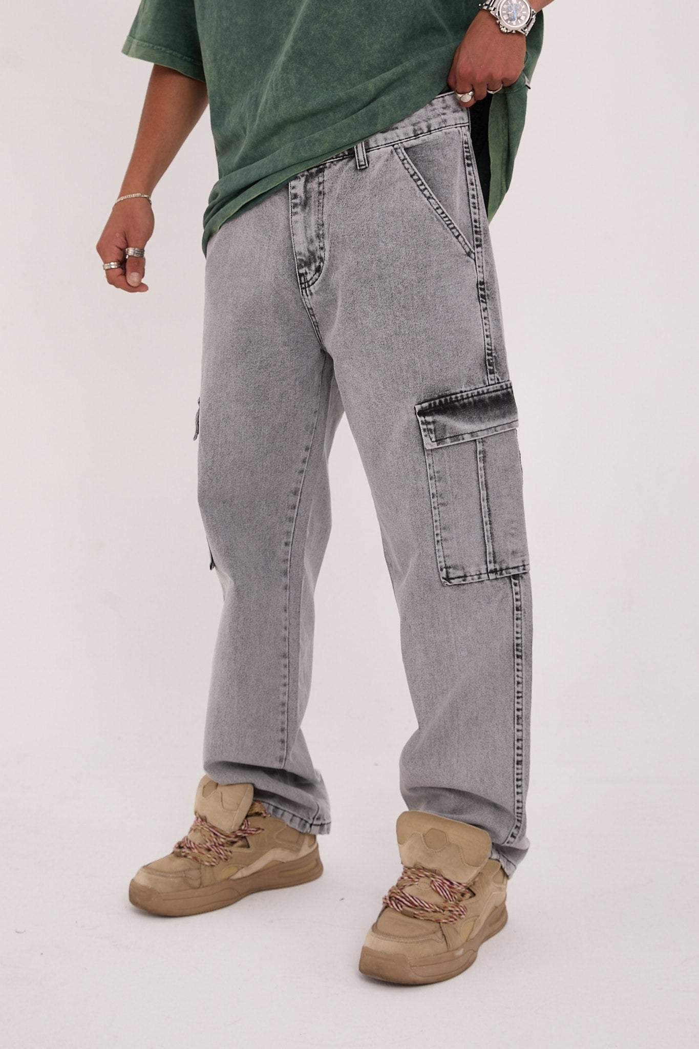 بنطرون جينز كاركو رجالي رصاصي , قالب طبيعي