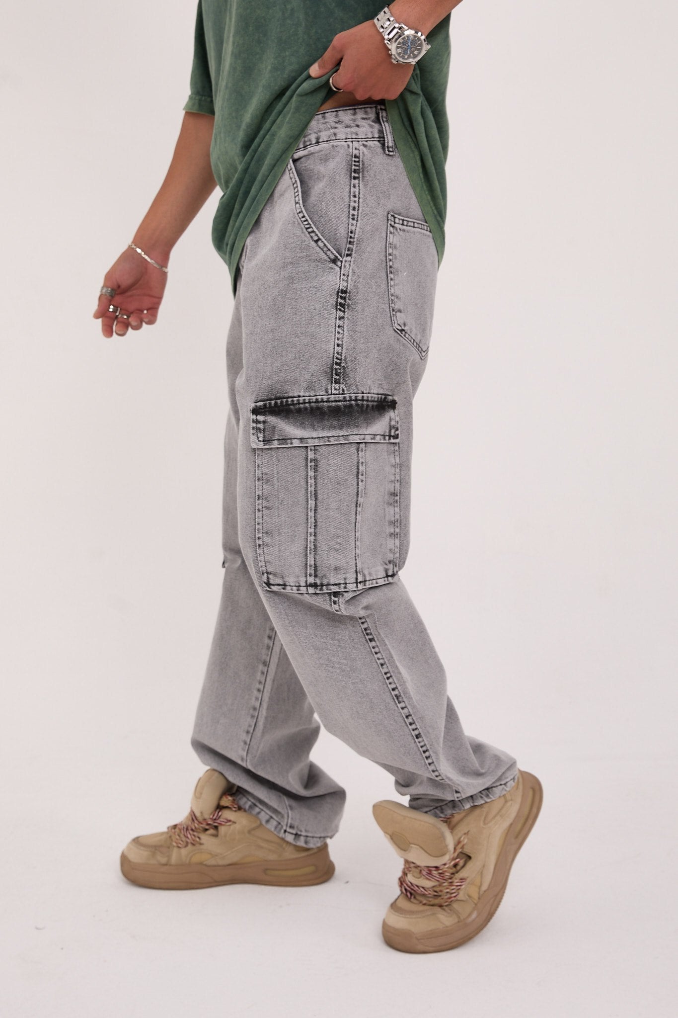 بنطرون جينز كاركو رجالي رصاصي , قالب طبيعي