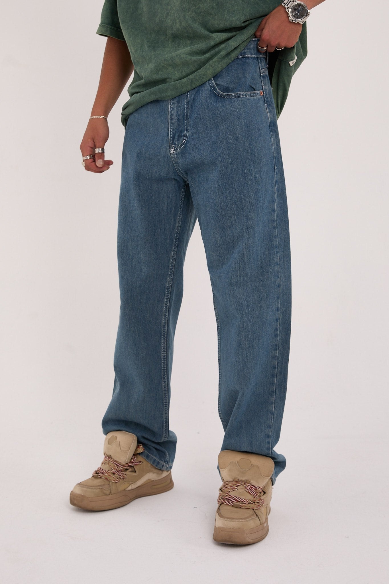 بنطرون جينز رجالي ازرق , قالب طبيعي