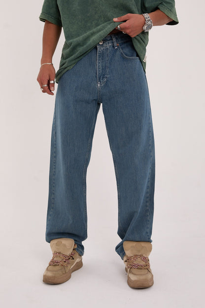 بنطرون جينز رجالي ازرق , قالب طبيعي