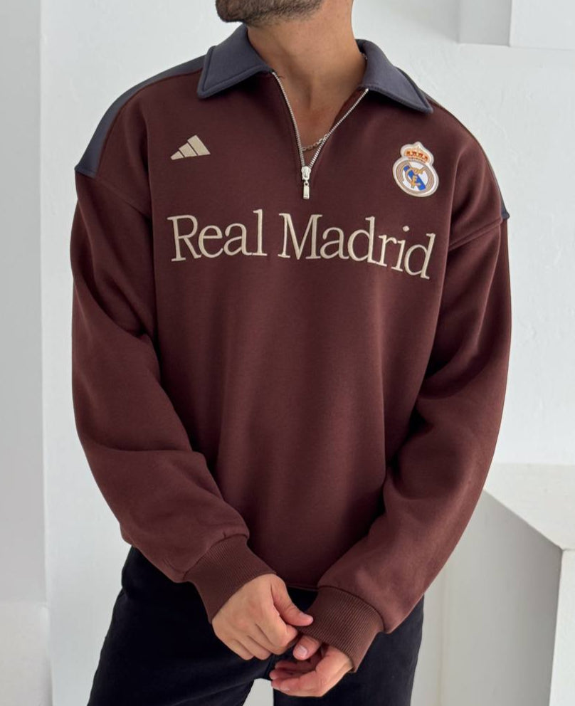 سويتر نصف سحاب ريال مدريد اديداس قهوائي , قالب كبير