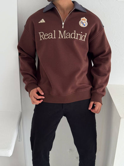 سويتر نصف سحاب ريال مدريد اديداس قهوائي , قالب كبير