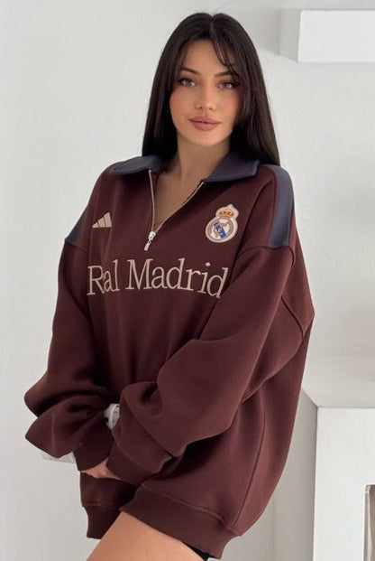 سويتر نصف سحاب ريال مدريد اديداس قهوائي , قالب كبير