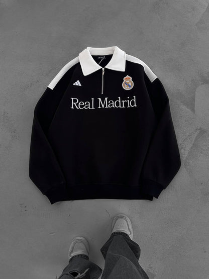 سويتر نصف سحاب ريال مدريد اديداس اسود , قالب كبير