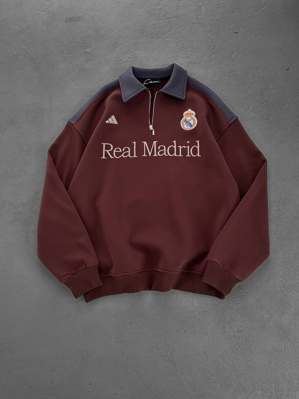 سويتر نصف سحاب ريال مدريد اديداس قهوائي , قالب كبير