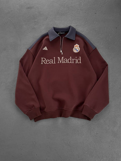 سويتر نصف سحاب ريال مدريد اديداس قهوائي , قالب كبير