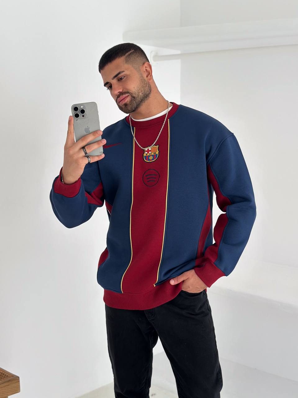 سويتر برشلونة نايك احمر وازرق , قالب كبير