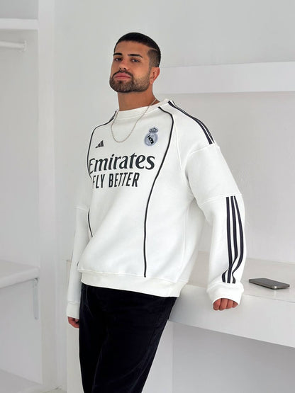 سويتر ريال مدريد اديداس ابيض خطوط سوداء , قالب كبير