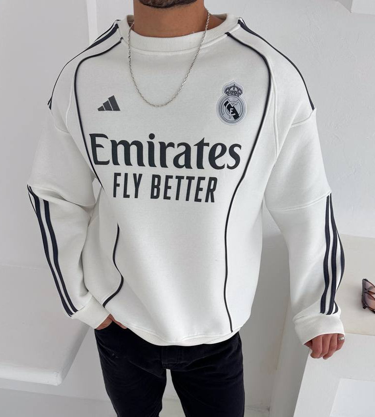 سويتر ريال مدريد اديداس ابيض خطوط سوداء , قالب كبير