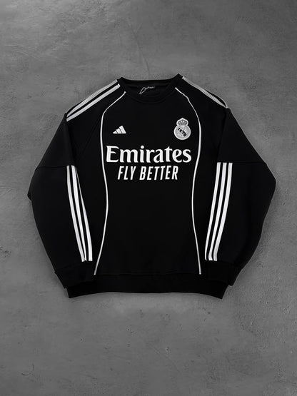 سويتر ريال مدريد اديداس اسود خطوط بيضاء , قالب كبير