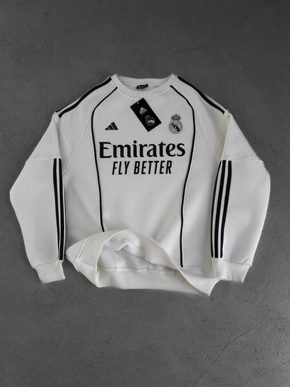 سويتر ريال مدريد اديداس ابيض خطوط سوداء , قالب كبير