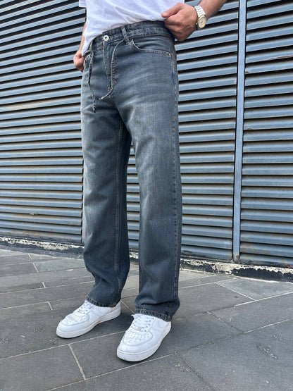 بنطرون جينز رجالي ازرق غامق , قالب طبيعي