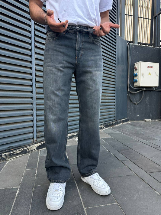 بنطرون جينز رجالي ازرق غامق , قالب طبيعي