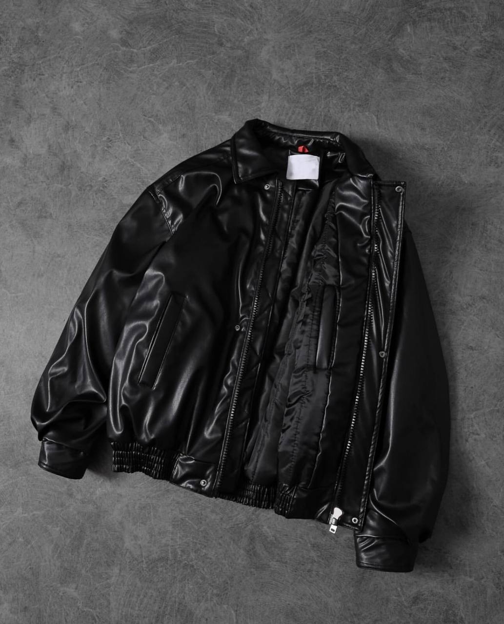 جاكيت بومبر جلد اسود , مبطن ثخين جودة عالية