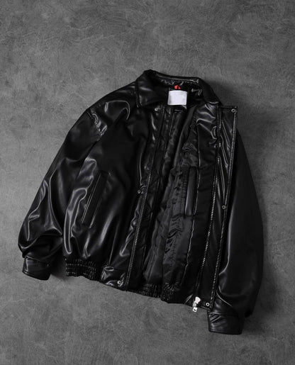 جاكيت بومبر جلد اسود , مبطن ثخين جودة عالية