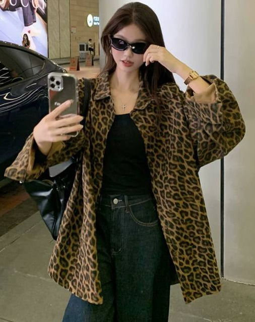 قميص جلد النمر شتائي نسائي *