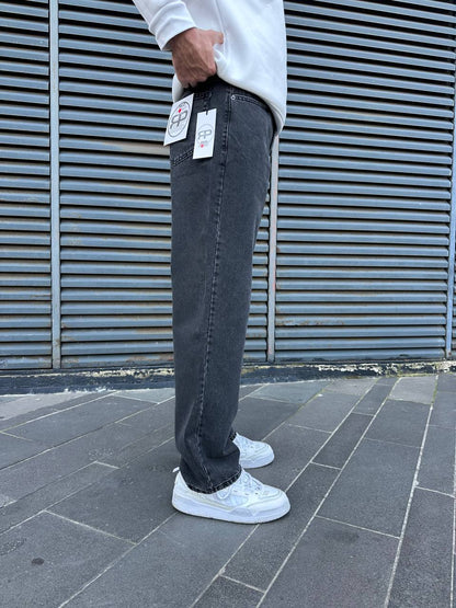 بنطرون جينز رجالي رصاصي طوخ , قالب طبيعي