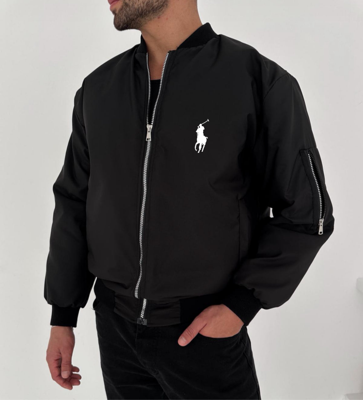 Polo - جاكيت اسود بولو , مطري مبطن