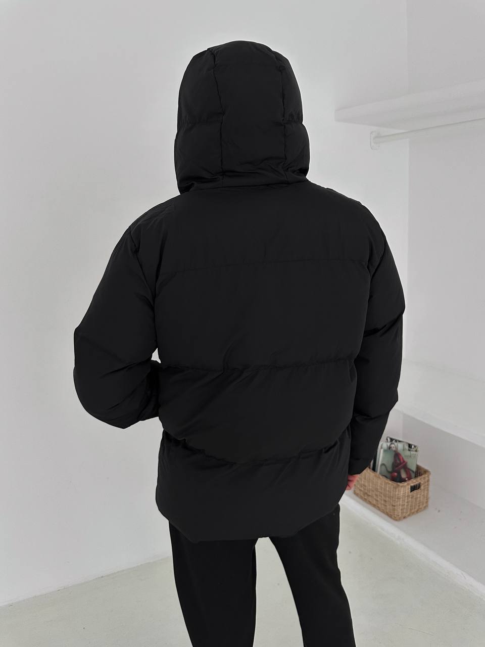 جاكيت نفخ طويل لون اسود , مطري , قالب كبير