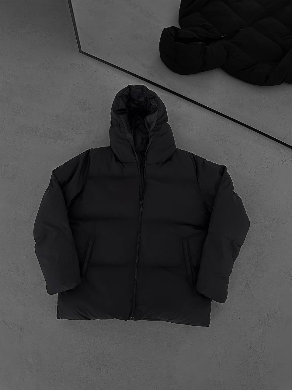 جاكيت نفخ طويل لون اسود , مطري , قالب كبير