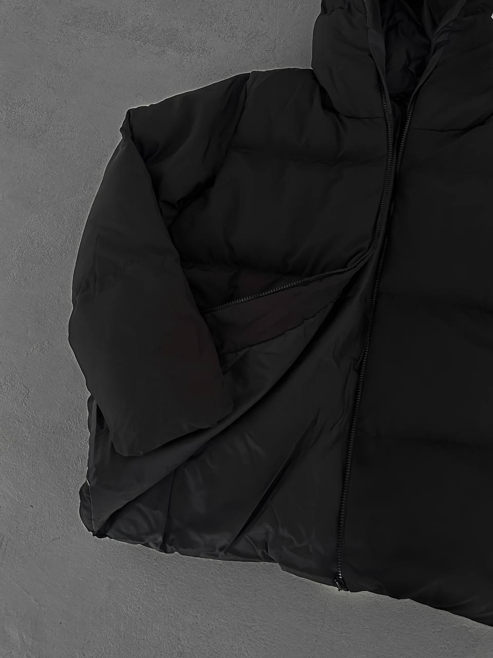 جاكيت نفخ طويل لون اسود , مطري , قالب كبير