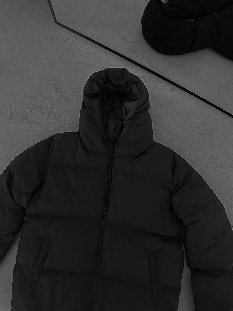 جاكيت نفخ طويل لون اسود , مطري , قالب كبير