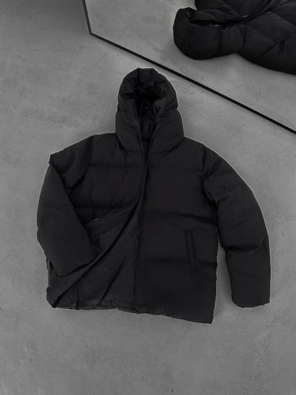 جاكيت نفخ طويل لون اسود , مطري , قالب كبير