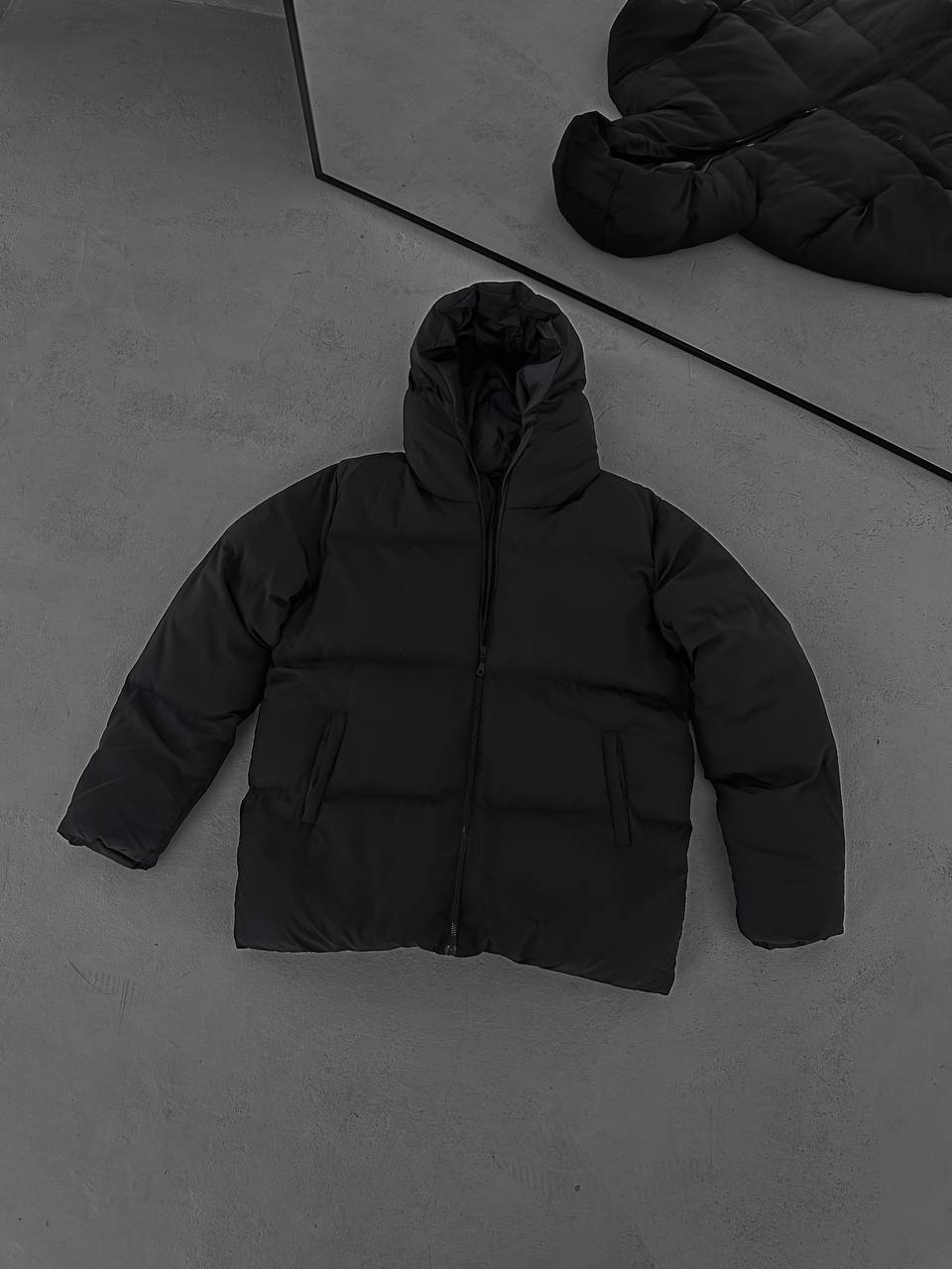 جاكيت نفخ طويل لون اسود , مطري , قالب كبير