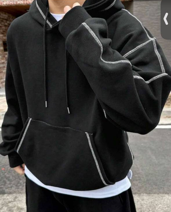 هودي قناع اسود خط ابيض سادة , قالب طبيعي