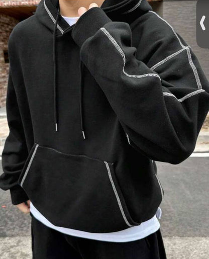 هودي قناع اسود خط ابيض سادة , قالب طبيعي