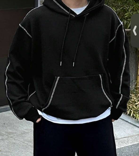 هودي قناع اسود خط ابيض سادة , قالب طبيعي