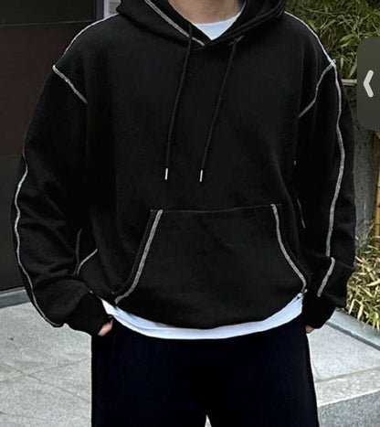 هودي قناع اسود خط ابيض سادة , قالب طبيعي