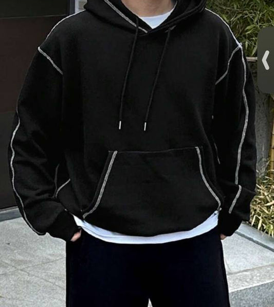 هودي قناع اسود خط ابيض سادة , قالب طبيعي