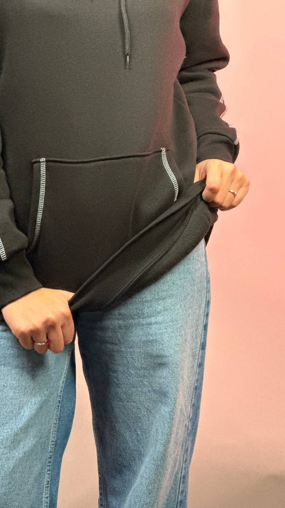 هودي اسود خط ابيض سادة , قالب طبيعي