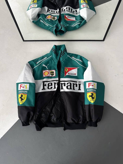 جاكيت فيراري زيتوني وابيض مطري مبطن , قالب كبير